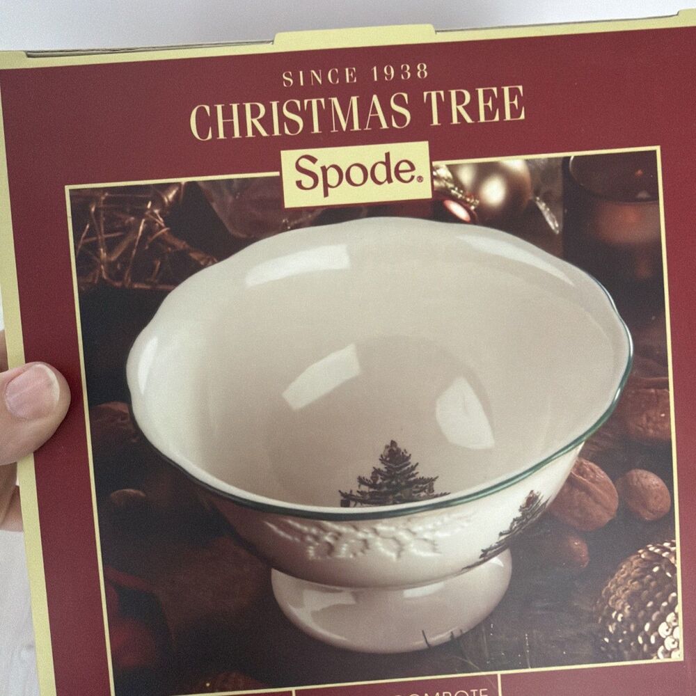 Spode Christmas Tree Pedestal Compote Footed Bowl 7” NIB - Picture 2 of 10